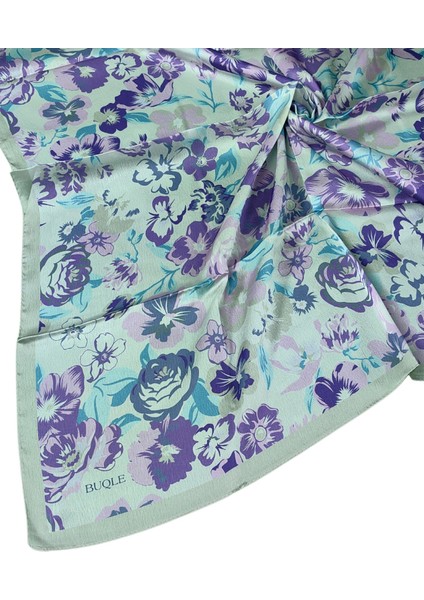 Buqle Jan Jan Çiçek Desenli Saten Eşarp - 100X100 cm