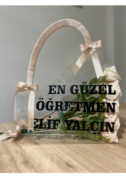 Kişiye Özel Hediye - Pleksi Çanta & Yapay Güller