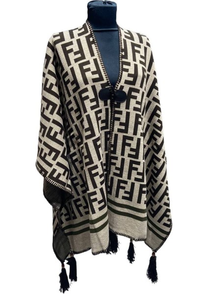 Akmoda Kalın Kışlık Triko Uzun Panço