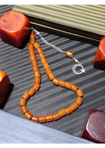 Çubuk Kehribar Tesbih: Bal Rengi Kapsül Kesim