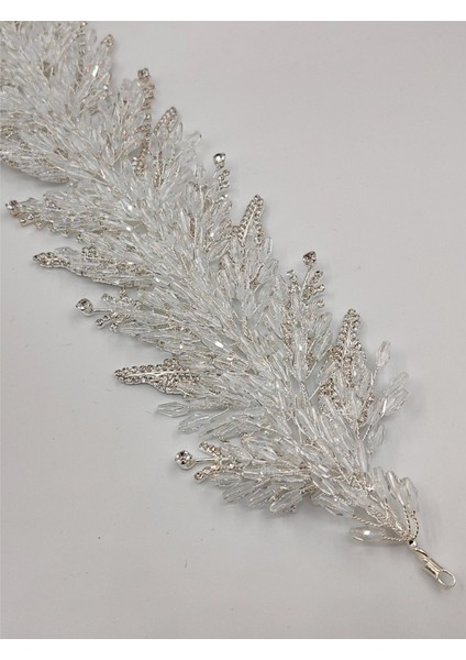 Boncuklu, Çiçekli Kristal Gelin Tacı Saç ve Türban Aksesuarı