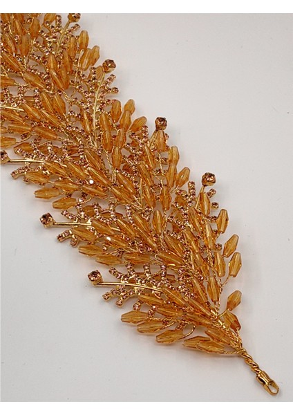 Boncuklu, Çiçekli Kristal Gelin Tacı Saç ve Türban Aksesuarı