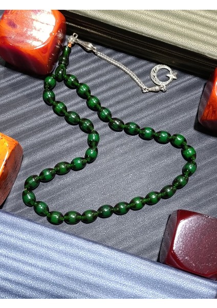 Çubuk Kehribar Tesbih: Beyzi Kesim ve Canlı Yeşil