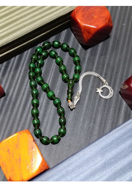 Çubuk Kehribar Tesbih: Beyzi Kesim ve Canlı Yeşil fiyatları