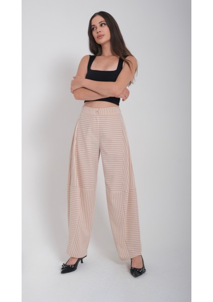 Kadın Çizgili Havuç Pantolon
