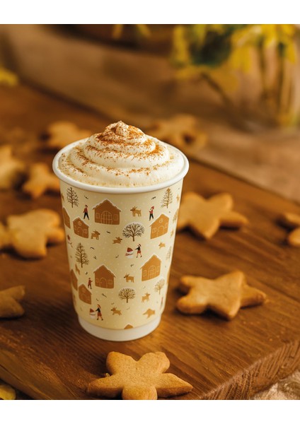 Kış Temalı Kurabiye Ev Desenli Karton Bardak – 14 Oz | Sıcak Içecek , Çift Katlı, Dayanıklı Bardak 5 Adet