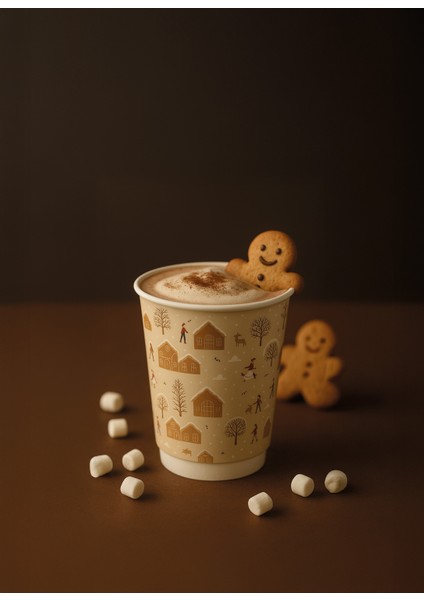 Kış Temalı Kurabiye Ev Desenli Karton Bardak – 14 Oz | Sıcak Içecek , Çift Katlı, Dayanıklı Bardak 5 Adet fiyatları