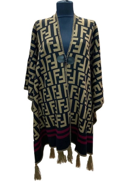 Akmoda Kalın Kışlık Triko Uzun Panço