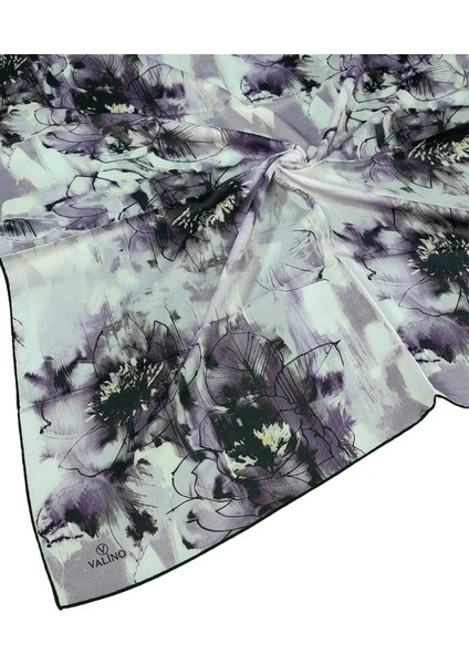 Valino Çiçek Desenli Şifon Eşarp – 90X90 cm