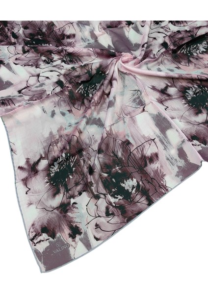 Valino Çiçek Desenli Şifon Eşarp – 90X90 cm