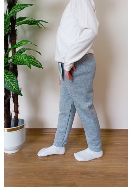 Çocuk Gri 3 Iplik Şardonlu Paçası Lastikli Kışlık Eşofman Altı modelleri