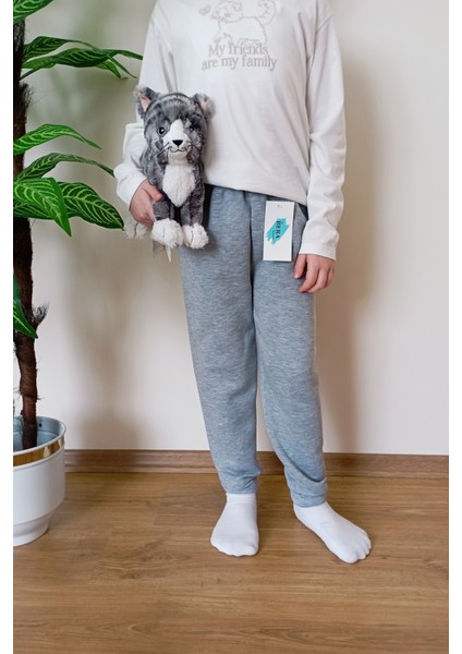 Çocuk Gri 3 Iplik Şardonlu Paçası Lastikli Kışlık Eşofman Altı fırsatları