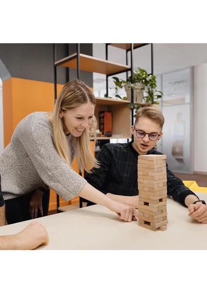 Büyük Boy Doğal Ahşap Denge Oyunu Kule Oyunu 54 Parça Ahşap Yapı Blokları Cenga