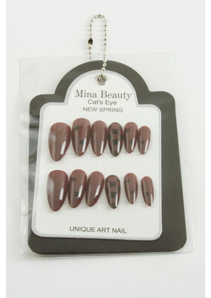 Techmrt Desenli Mina Beauty Kedi Gözü Takma Tırnak-Bordo fiyatları