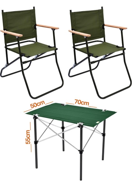 2 Adet 120 kg Kapasiteli Katlanır Kamp Sandalyesi ve 50X70 Kamp Masası SETI-2-AS-5070-Y
