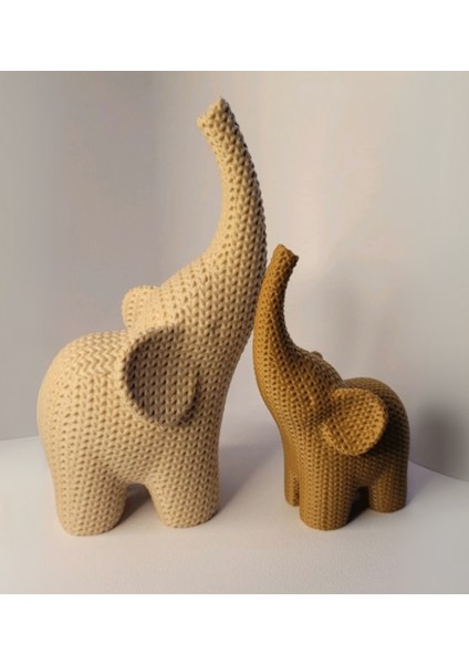 - Fil Biblo Seti – 2’li 3D Baskı Doku Desenli Fil Heykel – Şans ve Bereket Simgesi