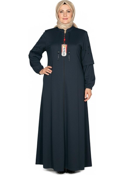 Hesna Kadın Miray Büyük Beden Baharlık Kuplu Lacivert Pardesü