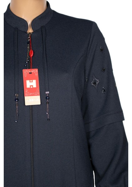 Hesna Kadın Miray Büyük Beden Baharlık Kuplu Lacivert Pardesü modelleri