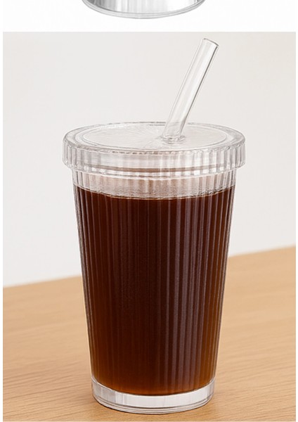 20 Adet Latte Kapaklı Pipetli Kristal Desen Fenomen Bardak Soğuk Kahve, Smoothie, Içecek Bardağ