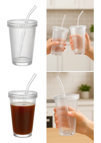 20 Adet Latte Kapaklı Pipetli Kristal Desen Fenomen Bardak Soğuk Kahve, Smoothie, Içecek Bardağ fırsatları