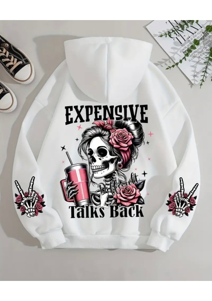 Büyük Beden Özel Tasarım Kapüşonlu Kuru Kafa Sırt Baskılı Oversize Erkek Sweatshırt