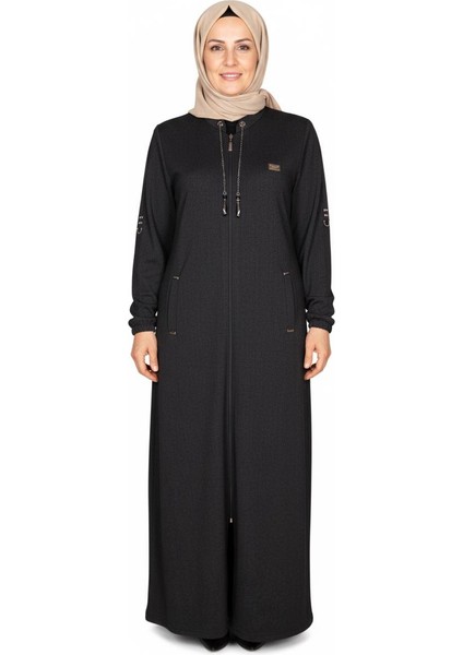Hesna Kadın Zeren Büyük Beden Baharlık Boydan Siyah Pardesü