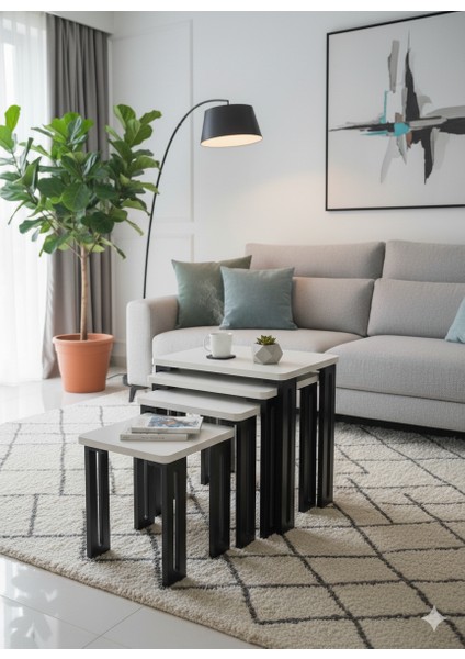 Modern 4'lü Zigon Sehpa Takımı Seti - Yenilikçi Tasarım Özel Üretim 45° Freze Detaylı Mdf Ayaklı