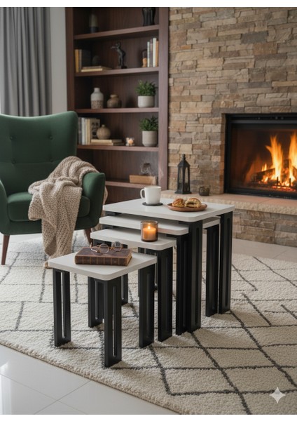 Modern 4'lü Zigon Sehpa Takımı Seti - Yenilikçi Tasarım Özel Üretim 45° Freze Detaylı Mdf Ayaklı modelleri