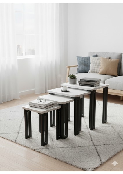 Modern 4'lü Zigon Sehpa Takımı Seti - Yenilikçi Tasarım Özel Üretim 45° Freze Detaylı Mdf Ayaklı fırsatları