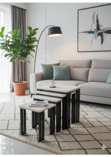 Modern 4'lü Zigon Sehpa Takımı Seti - Yenilikçi Tasarım Özel Üretim 45° Freze Detaylı Mdf Ayaklı