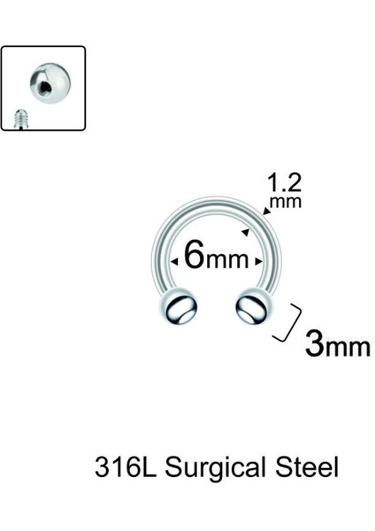 Çelik Yarım Halka Piercing – 316L Cerrahi Çelik - Top 3 mm - Farklı Boyut Seçenekleri fiyatları