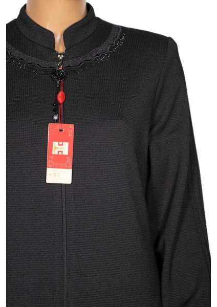 Hesna Kadın Efnan Büyük Beden Baharlık Boydan Siyah Pardesü modelleri