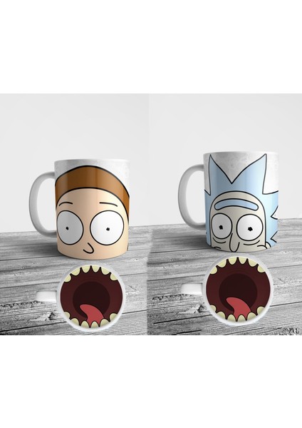 Rick And Morty Alt Tabanı Ağız Tasarımlı 2 Adet Kupa Bardak