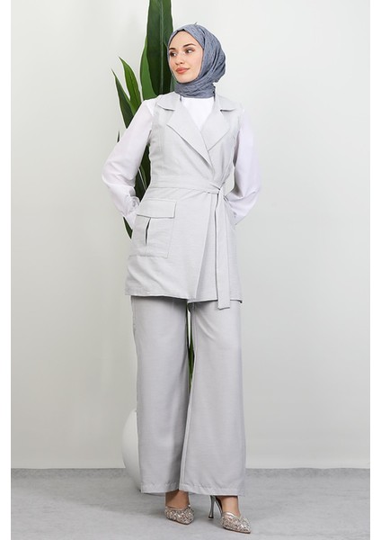 Tek Cepli Kruvaze Yaka Takım Açık Gri fiyatları