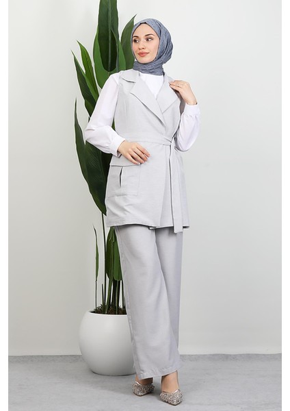 Tek Cepli Kruvaze Yaka Takım Açık Gri fırsatları