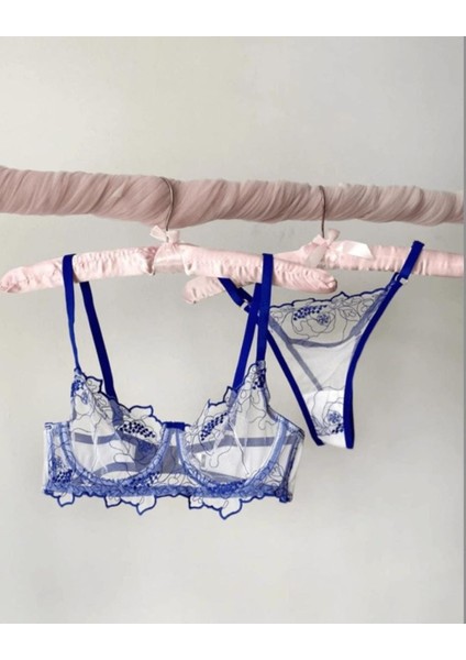 Lacivert Transparan Sütyen Takımı