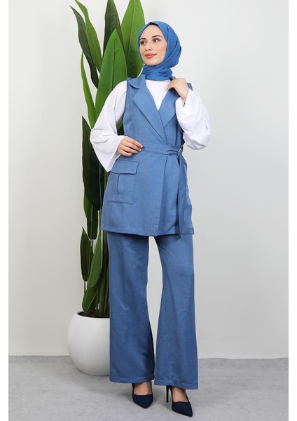 Tek Cepli Kruvaze Yaka Takım Indigo