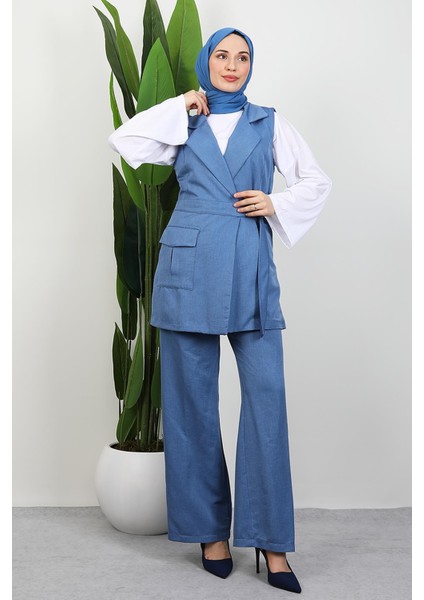 Tek Cepli Kruvaze Yaka Takım Indigo fırsatları