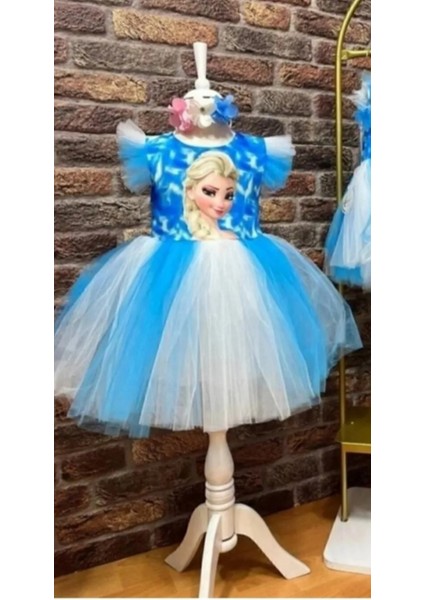 Kız Çocuk Elsa Elbise Düğün Parti Doğum Günü Mezuniyet Etkinlik Taç Hediyeli