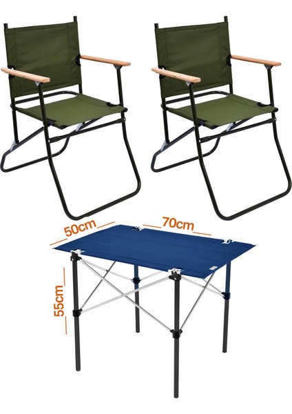 2 Adet 120 kg Kapasiteli Katlanır Kamp Sandalyesi ve 50X70 Kamp Masası SETI-2-AS-5070-L