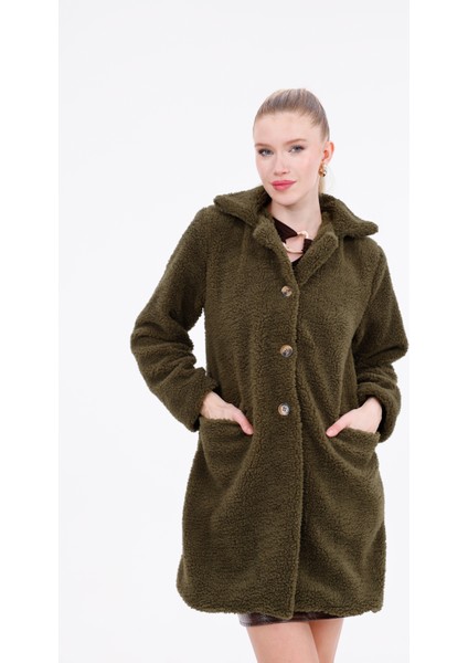Düğmeli Cepli Kadın Peluş Kaban fiyatları
