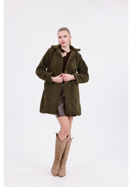 Düğmeli Cepli Kadın Peluş Kaban fırsatları