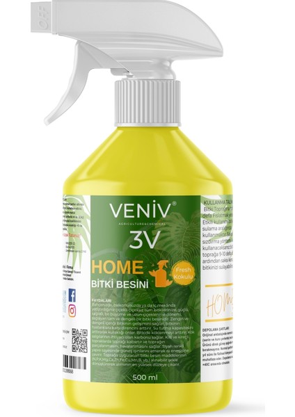 3V Home Bitki Besini Çiçek Coşturan 500 ml (Fresh Kokulu)
