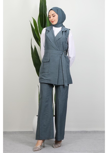 Tek Cepli Kruvaze Yaka Takım Gri Mavi fırsatları