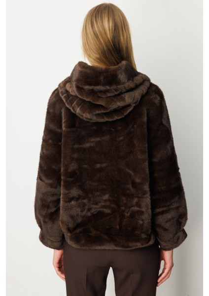 Kapüşonlu Peluş Mont Kahve 06903 modelleri