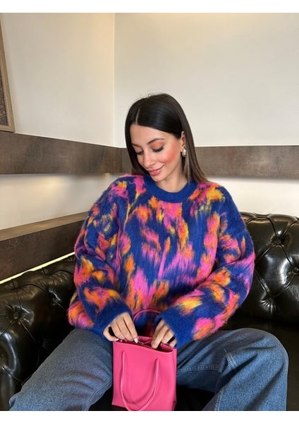 Bisiklet Yaka Karma Desen Kazak Saks Mavi ABGYM0807 fiyatları