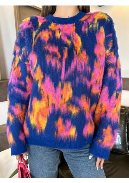 Bisiklet Yaka Karma Desen Kazak Saks Mavi ABGYM0807 indirimleri