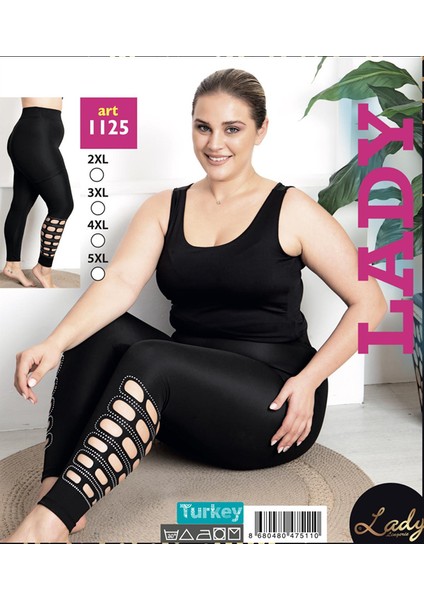 Lady Taşlı Siyah Büyük Beden Tayt