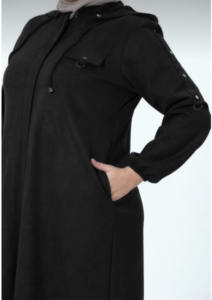 Desen Kadın Büyük Beden Kapüşonlu Mevsimlik Süet Ferace modelleri