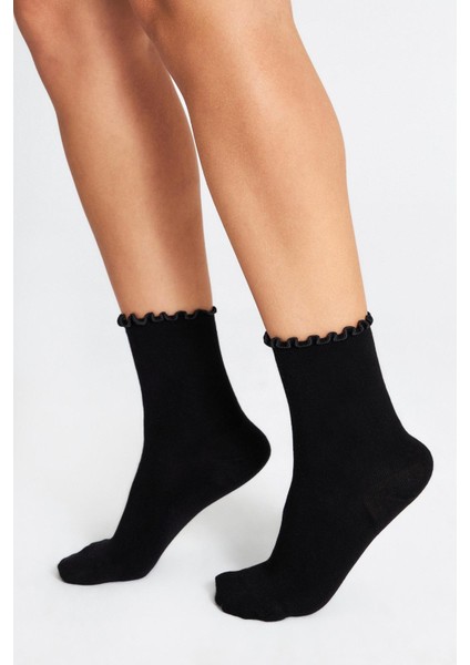 Bambu Kadın Siyah Fırfırlı Lastiksiz Dikişsiz Kadın Soket 3lü Siyah Çorap/iz Bırakmaz/sıkmayan Çorap modelleri